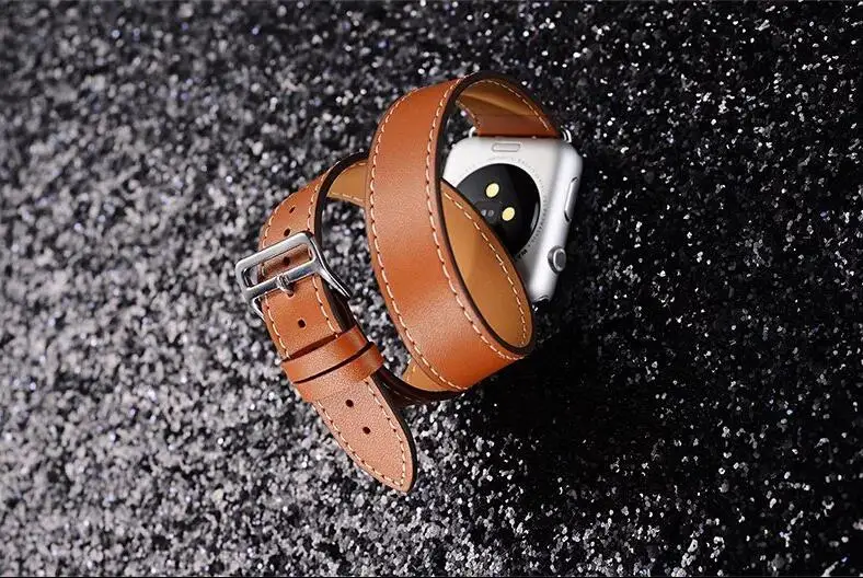 Удлиненный ремешок из натуральной кожи для iwatch для Apple Watch band Double Tour 38 мм 42 мм 40 мм 44 мм Series 4 2 3 1series 5