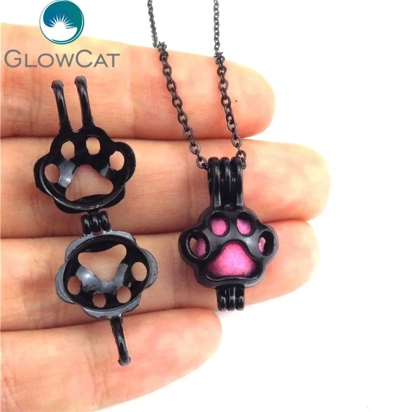 GLOWCAT H445 пистолет черная собачья лапа бисер с принтом клетка эфирное масло диффузор ароматерапия жемчужная клетка ожерелье с медальоном массивные украшения