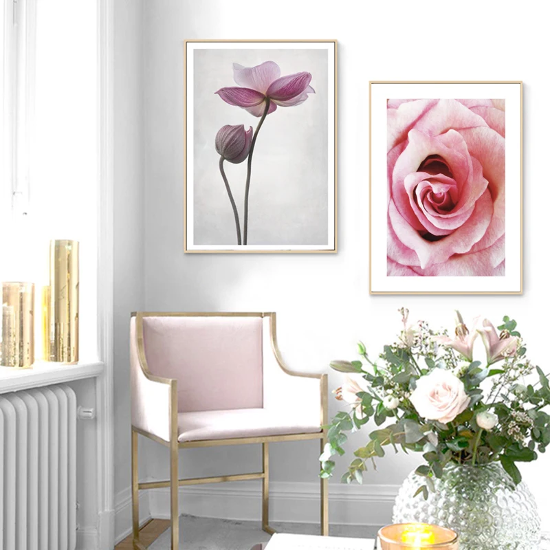 Рисунок Nordic Flower Poster Art Painting Pink Rose Plants Canvas Scandinavian Style Pictures Unframed on.
