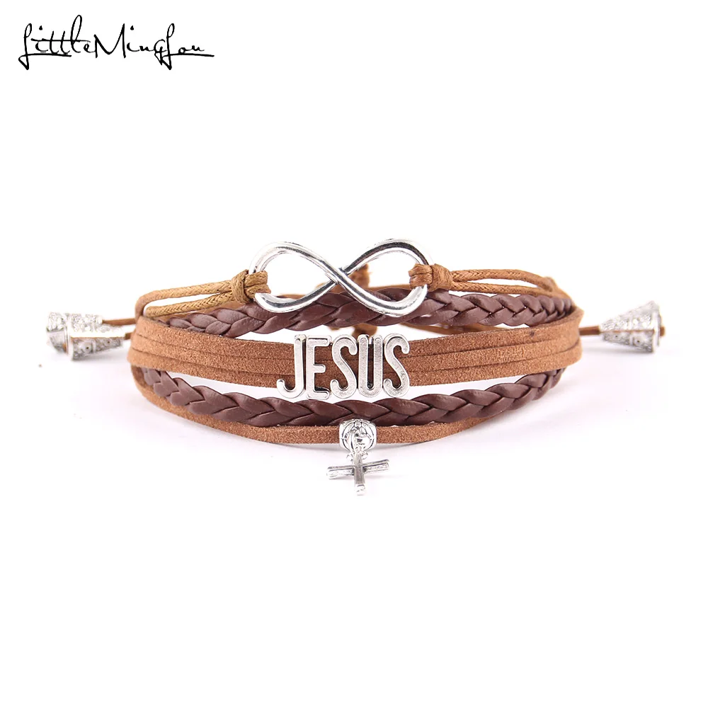 

Little MingLou Infinity Jesus bracelet cross charm adjustable Strap tassel men bracelets & bangles for women jewelry