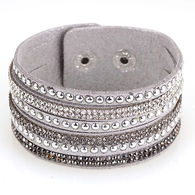 Многослойный ряд Бархат Кожа со стразами Bling обёрточный с горным хрусталем регулируемые браслеты для женщин подарок