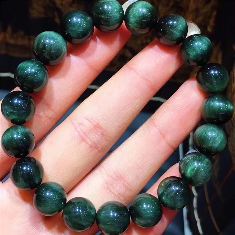 

10mm Natural Green Hair Rutilated Quartz Crsytal Bracelet Women Men Cat Eye Effect Stone Anniversary Gift Round Beads Charms