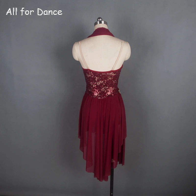Бордовый балетный костюм женское лирическое танцевальное платье с воротником