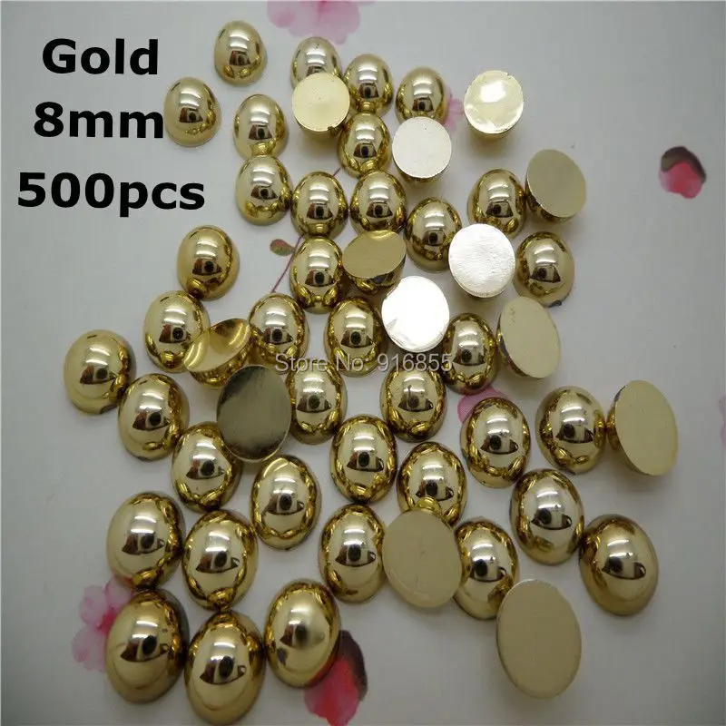 

Hot Sale!500Pcs 8mm Gold Craft ABS Half Round Flatback Pearls,Loose Imitation Pearl Beads For DIY Decoration
