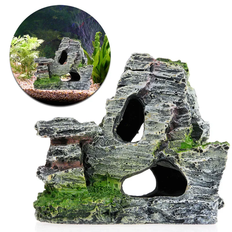 Аквариум с видом на горы каменная пещера дерево мост аквариум украшение Rockery