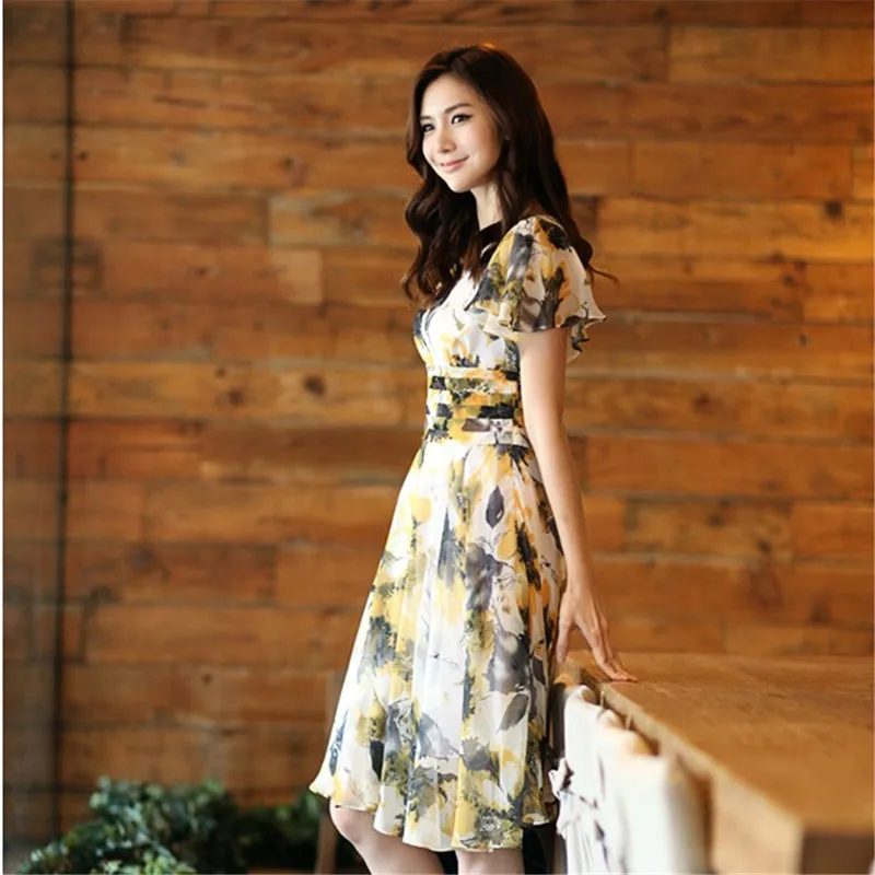 2016 новое летнее модное Стильное женское шифоновое сексуальное платье с v