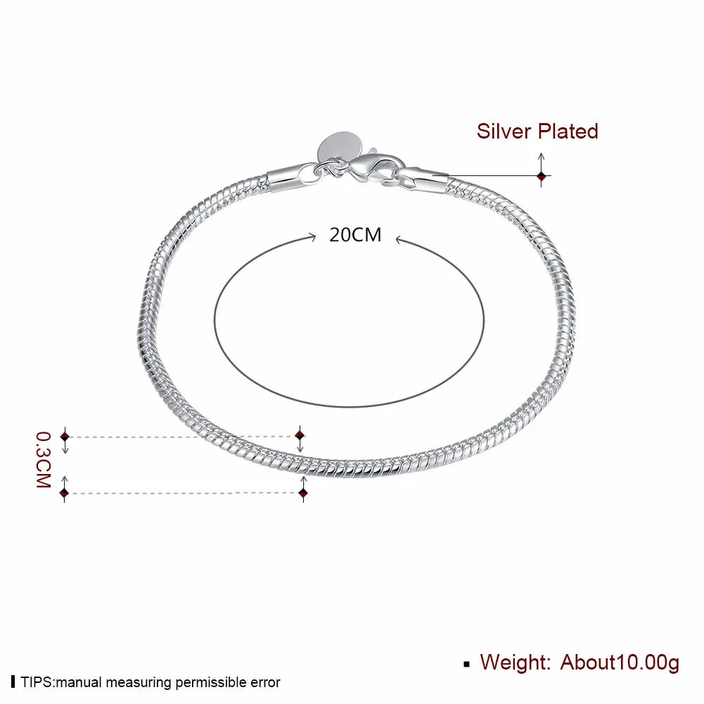 Мужское ювелирное изделие 3 мм цепь в виде змеи набор с серебряным покрытием