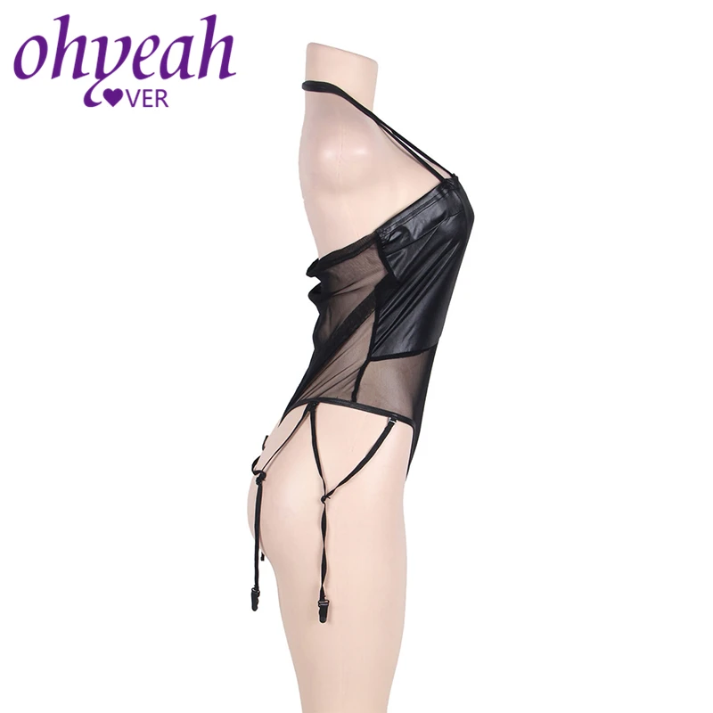 Ohyeahlover женский боди Kombinezony для женщин s боди Черный RM80473 размера плюс искусственная кожа сшивание сексуальный плюшевый