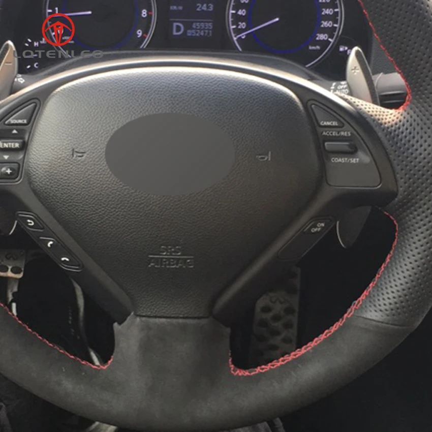 Lqtenleo Черные Кожаные Замшевые DIY рулевого колеса автомобиля крышки для Infiniti G G25 G35 G37 EX EX35 EX30 EX37 Q Q40 Q60 QX50