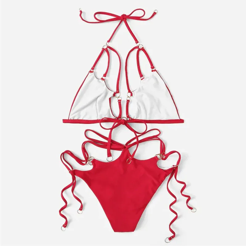 Sexy Cross Hollow out Bandage Bikini 2019 Swimwear Women Swimsuit Tie Up High Waist Set Beachwear Maillot De Bain Femme | Женская одежда