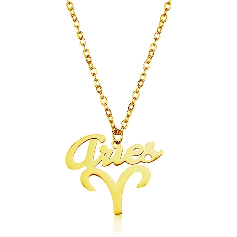 

Stainless Steel Aries Pendant Necklace 12 Constellation Letter Necklace Men and Women Jewelry Valentine's Day Gift