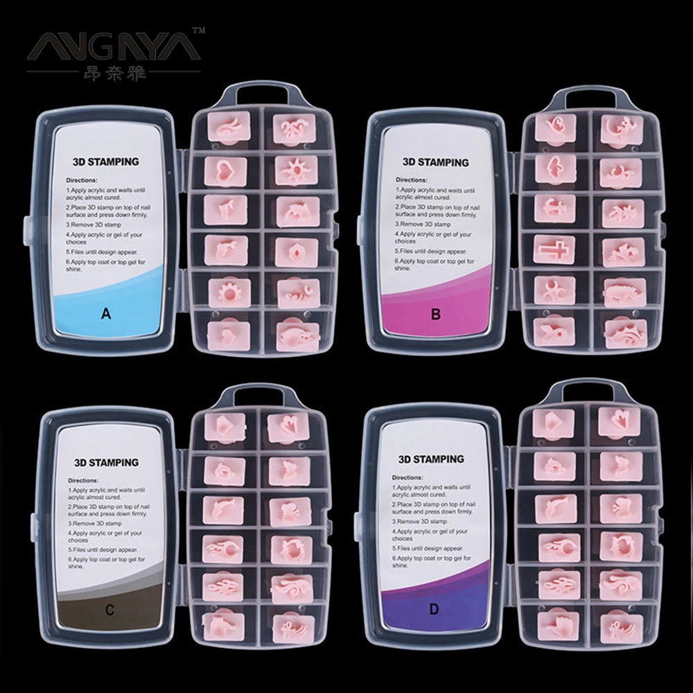 ANGNYA Pro 3D дизайн ногтей акриловая штамповка 192 шт мульти шаблон гель лак печать штамповка Инструмент для штамповки ногтей пластины набор