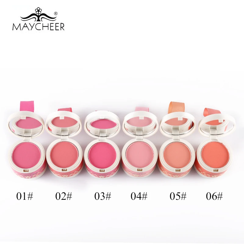 MAYCHEER 6 Colors Mini Blusher Rouged Cheek Powder Blush with Sponge &amp Mirror Bronzer Natural Tone Bar Warm Pink Nude Cosmetics | Красота