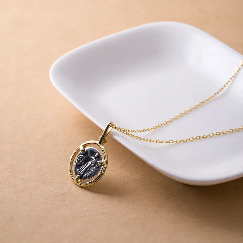 portrait two side golden necklace 100% 925 Sterling silver nacklace Jewellery Clavicle chain pendant charms |