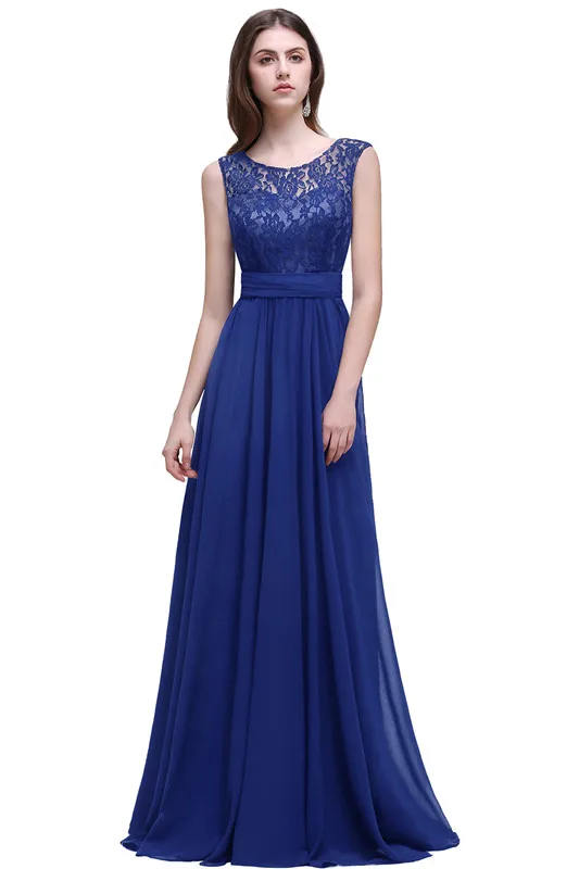 Royal Blue Бургундское шифоновое длинное вечернее платье с глубоким круглым декольте вечернее платье без рукавов robe de soiree - Цвет: Royal Blue