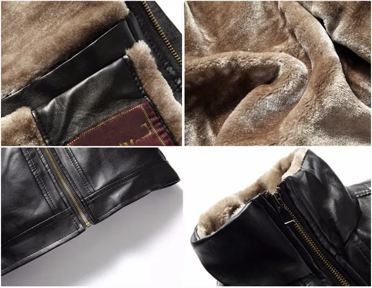 VSD Winter Business Casual Leather Jacket Men Thick Liner PU Suede faux fur collar Male leather jackets coats Outerwear B01