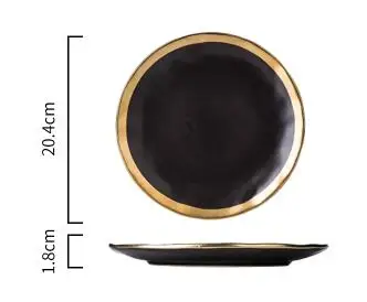 8 inch black platex4 4 шт. Набор Золотая инкрустация столовая посуда коллекция керамическая тарелка и чаша с золотым краем посуда белый и черный столовый набор - Цвет: 8 inch black platex4