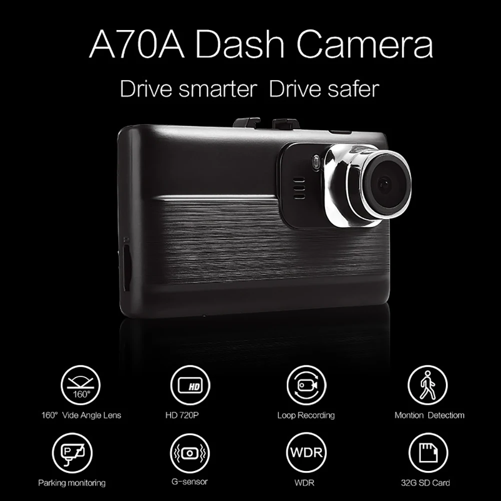 A70A вождение автомобиля Регистраторы " HD Ultra 1080 P Поддержка спереди сзади Двойной объектив WDR Ночное видение мобильный обнаружения 32 г TF DVR