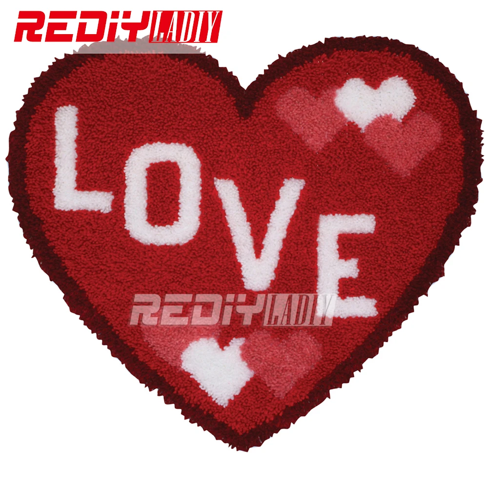 

Latch Hook Kits Acrylic Yarn Embroidery DIY Carpet Rug Red Love Heart Multi-Colour Pre-Printed Wall Hanging Unfinished Crafts