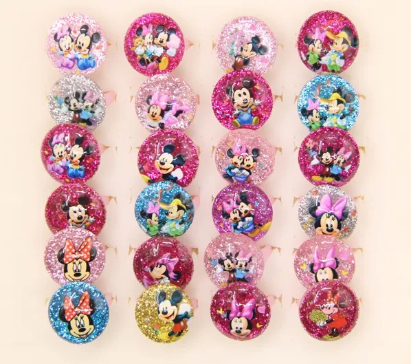 Mickey pattern 20 шт милые Мультяшные милые анимационные кольца Эльза из смолы, пластиковые кольца в форме цветка для детей, для маленьких девочек, ювелирные изделия оптом, смешанные партии - Цвет основного камня: Mickey pattern