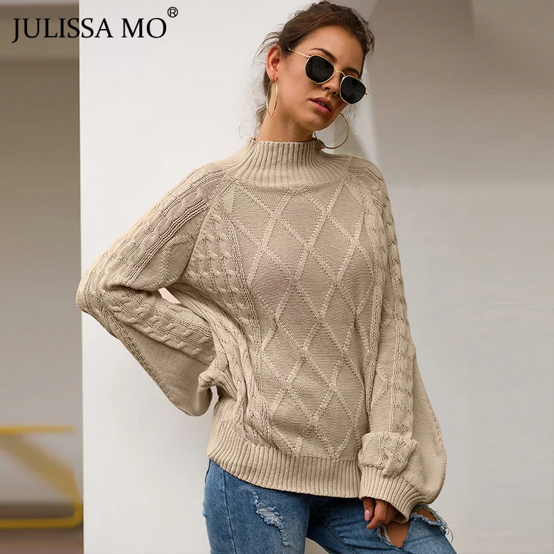 Julissa mo, вязаный свитер с рукавом-фонариком, для женщин, Осень-зима, водолазка, свободные пуловеры, повседневные, уличные свитера, женские топы