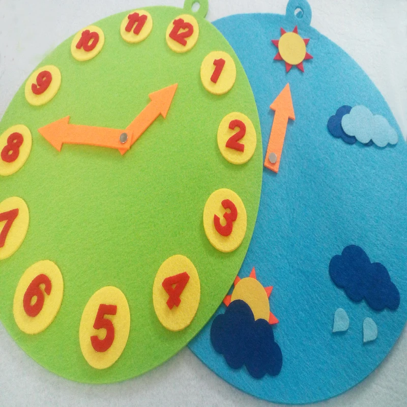 ZY Cartoon Kids Early Learning Moveable Clock &amp Weather Forecast Nonwoven DIY Felt Fabric Handmade Sewing |