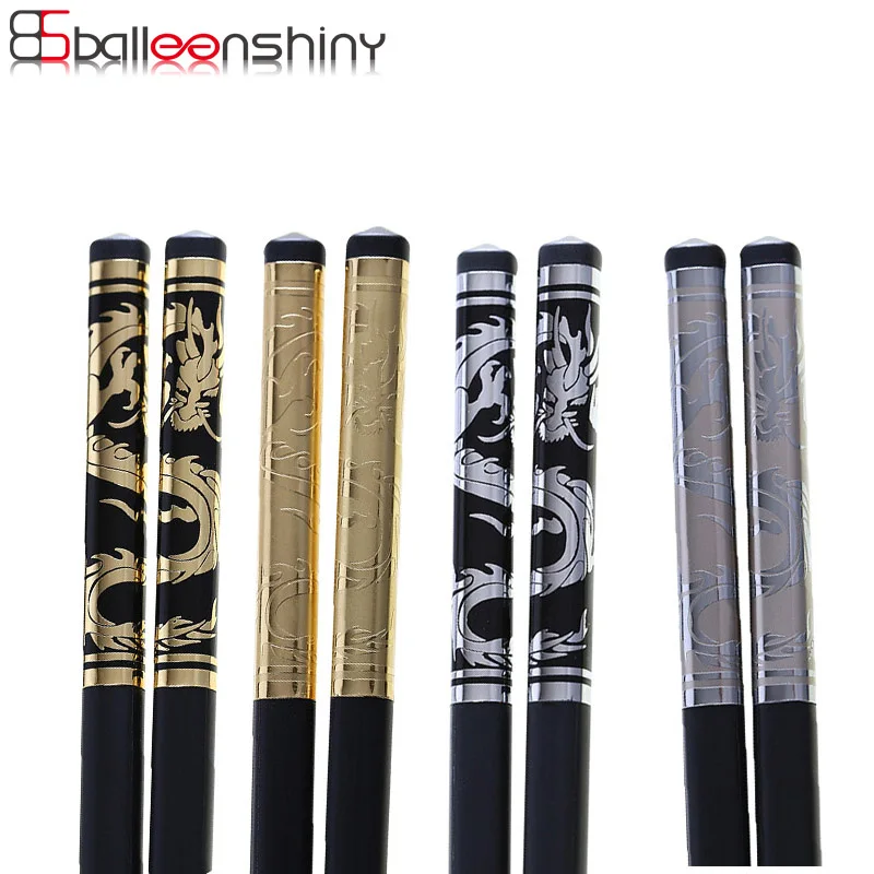 

BalleenShiny Alloy Black Dragon Chopsticks Chinese Long Non-Slip Alloy Sushi Hashi Chop Sticks Set Chinese Gifts Tableware