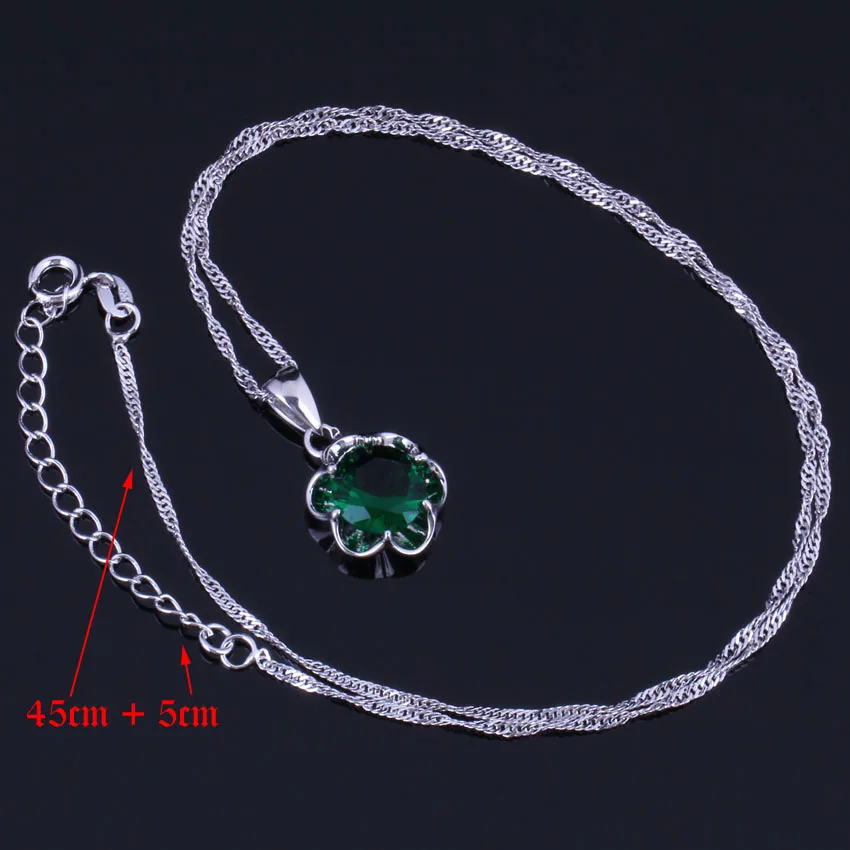 Enchanting Round Green Cubic Zirconia Silver Plated Jewelry Sets Earrings Pendant Chain Ring V0980 | Украшения и аксессуары