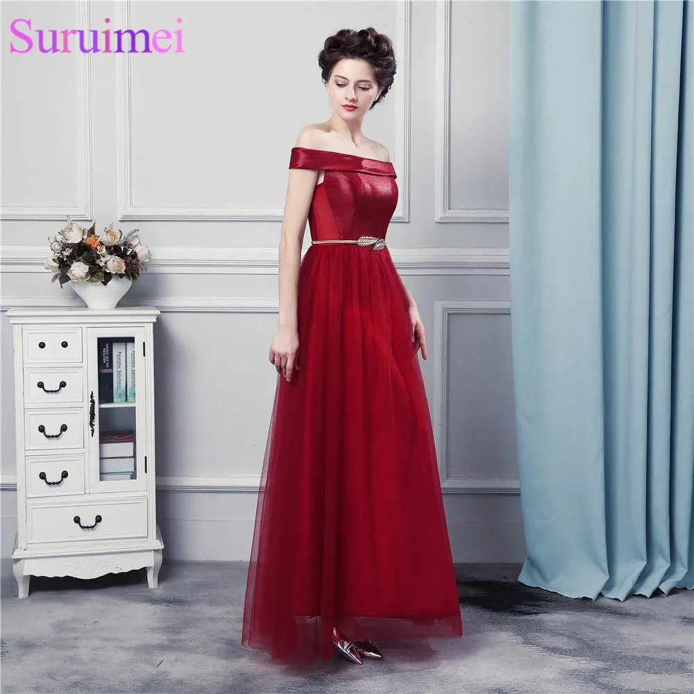 

Elegant Wine Red Long Bridesmaid Dresses with Sashes Decoration Off Shoulder Strapless Corset Brides Maid Of Honor Vestidos De
