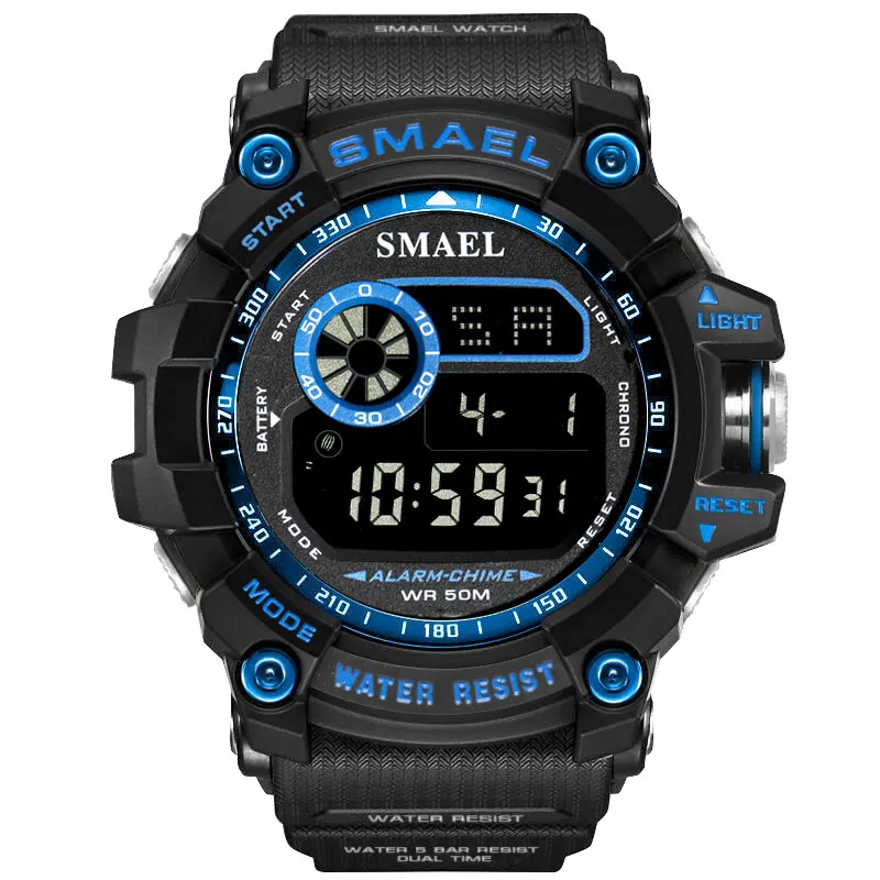 Black Blue Цифровые наручные часы Военные Спортивные SMAEL мужские часы 50 м водонепроницаемый светодиодный Будильник Relojes Hombre8010 спортивные мужские часы S Shock - Цвет: Black Blue