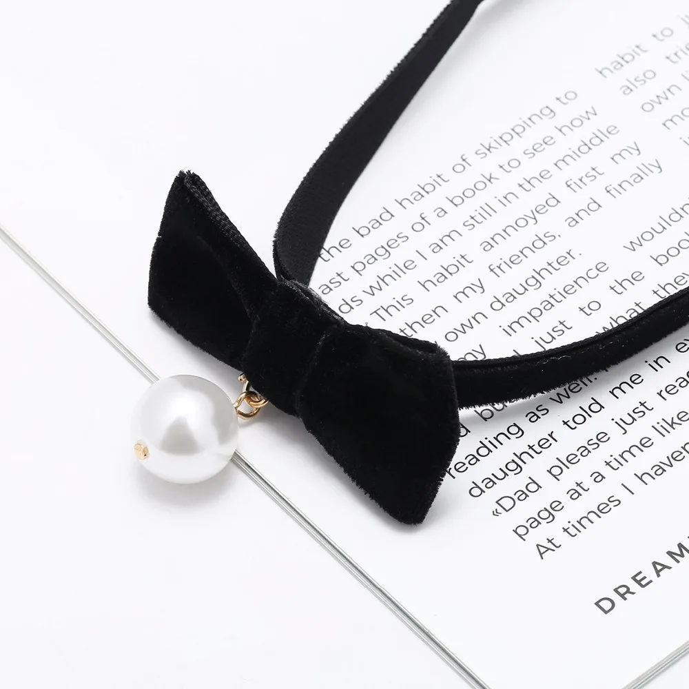 Black Necklaces Bowknot Jewelry Accessories Pearl Necklace Women Choker Fine Jewellery Funny Kolye Fashion | Украшения и