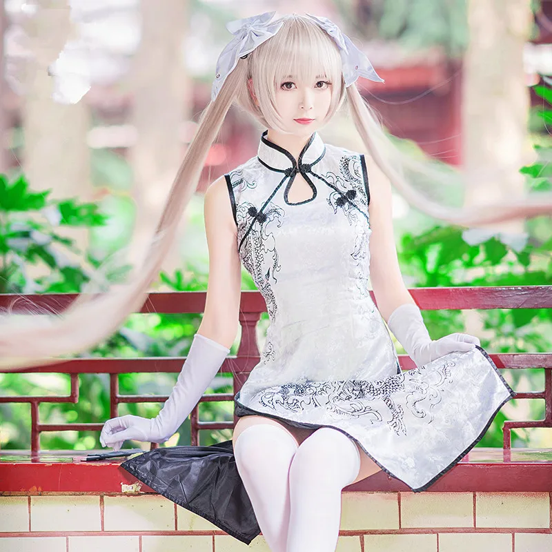 

White Cheongsam Cos In solitude, where we are least alone. Cosplay Kasugano Sora Lolita Cosplay Costume For Woman