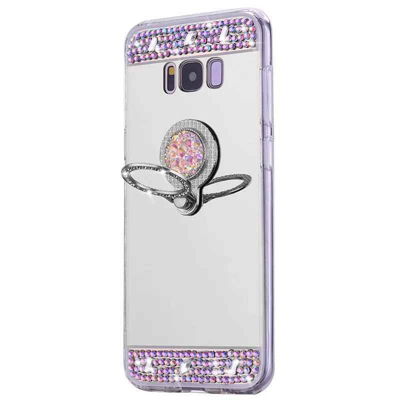 Кристальное кольцо зеркальный чехол для Samsung galaxy A50 A30 A10 M20 M10 блестящий s5 s6 s7 edge s8 s9