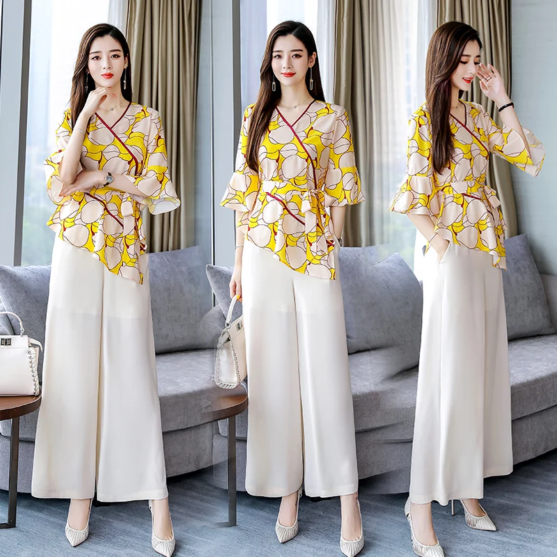 2021 летние женские Элегантный комплект из двух предметов с цветочным рисунком