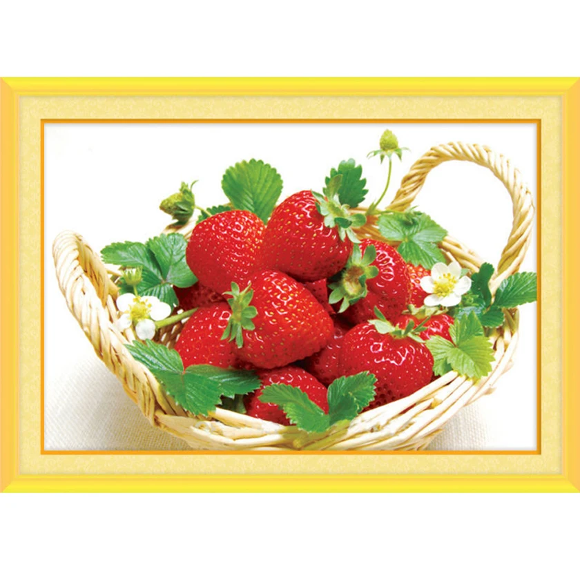 

3D DIY Diamond Painting Cross Stitch Diamond Embroidery Mosaic Fruit Series Painting A Basket Strawberries Restaurant All Drill