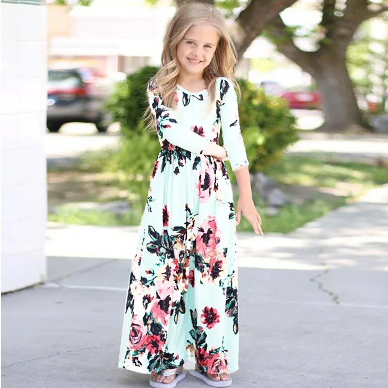 2018 girls dress spring and summer cute baby girl flower short-sleeved children's casual beach wear Maxi suit 2-10T | Детская одежда