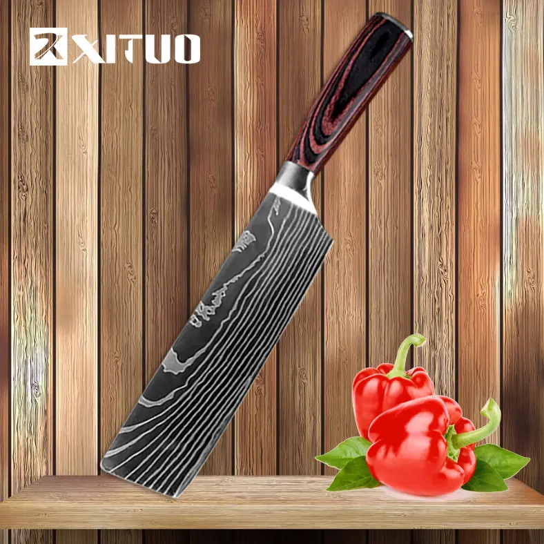 7 in Vegetable knife XITUO набор ножей из 3 предметов для шеф-повара, кухонные ножи из нержавеющей стали, наборы ножей для приготовления пищи, лезвие из высокоуглеродистой стали с деревянной ручкой, Новинка - Цвет: 7 in Vegetable knife