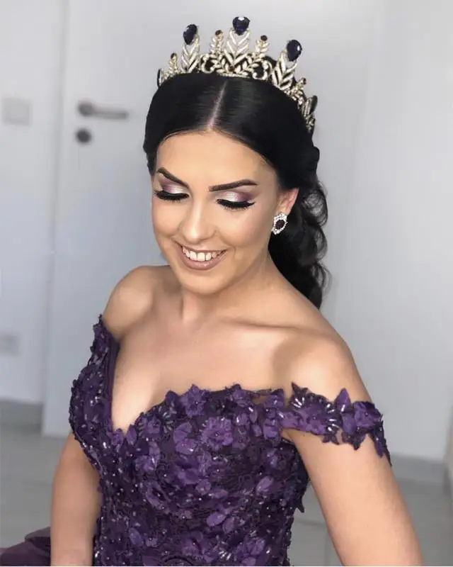 Красивые темно-фиолетовые Вечерние платья с объемным цветком бальное