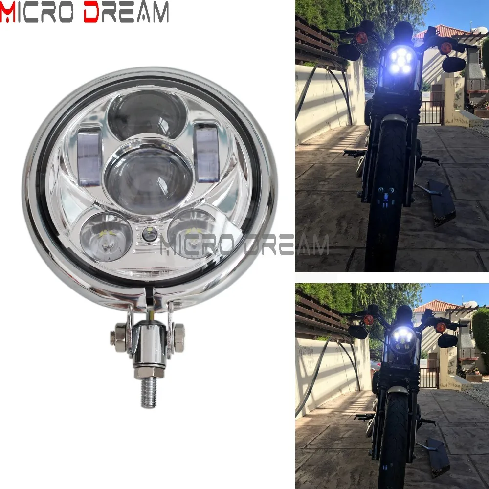 

5.75" Round LED Headlight Cafe Racer DRL Running Front Head Light For Harley Softails Touring Sportsters Bobber Choppers Custom