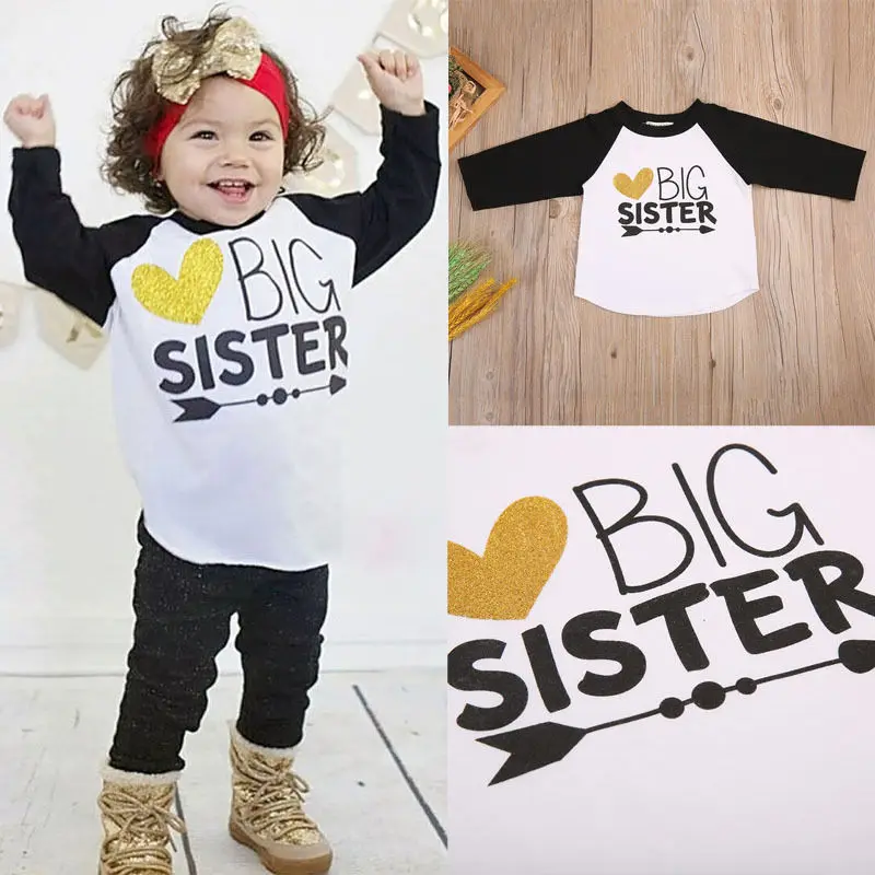 Летняя хлопковая футболка с длинными рукавами и надписью Big Sister для маленьких