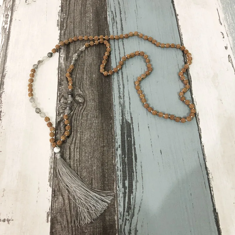Ручная узелковая кисточка ожерелье медитация исцеляющий камень Mala ювелирные