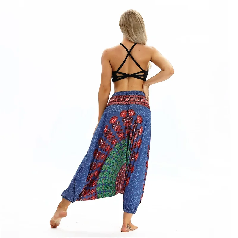 Raisvern, винтажные Женские повседневные штаны с принтом,, летние, Boho, пляжные, эластичные, высокая талия, шифоновые брюки, спортивные, тайские, вредные штаны