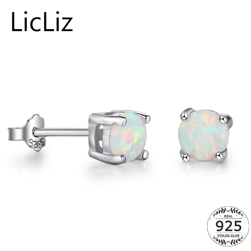 

LicLiz Round 5mm Opal Stud Earrings Women Pierced Ear Studs Post Earrings 925 Sterling Silver Solitaire Earings Brincos LE0305A