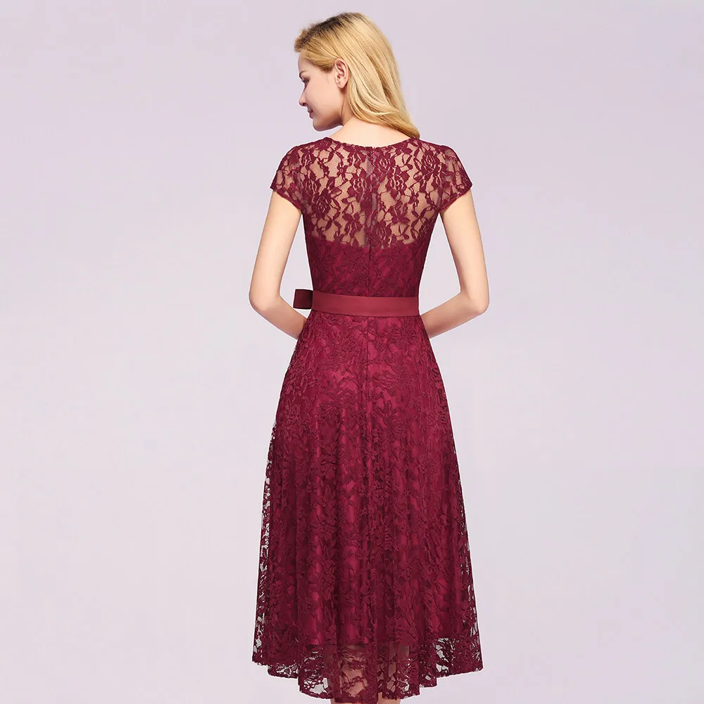 Fast Ship Burgundy Lace Evening Dress For Mother Of The Bride O Neck Elegant Vestido De Festa Longo | Свадьбы и торжества