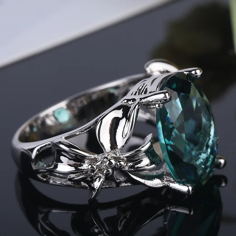 Женское кольцо из серебра 925 пробы с зеленым камнем|wedding band ring|ring for women 925band ring |