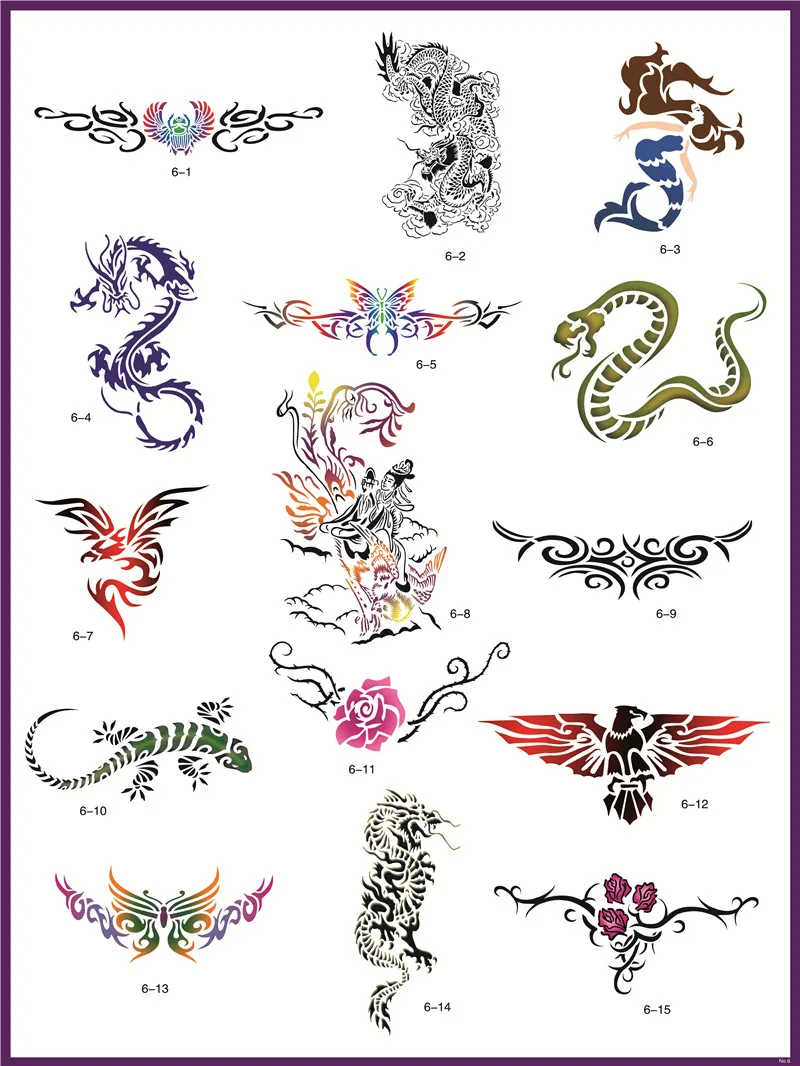 Шаблон татуировки Золотой Феникс NO.06 аэрограф трафареты большой размер картинка