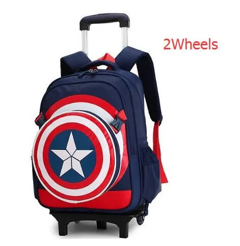 Dark Blue Two wheels Новые начальные сумки-тележки для школы Капитан Америка Дети аниме рюкзак школьный ребенок с колесами сумки-тележки для школы для мальчиков - Цвет: Dark Blue Two wheels