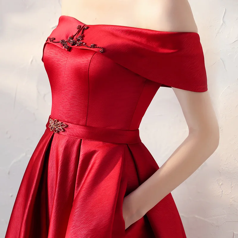 Женское коктейльное платье SSYfashion красное с вырезом лодочкой длиной до колена для