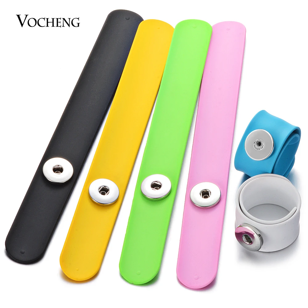

10pcs/lot Vocheng Snap Jewelry 6 Candy Color Kids fit 18mm Snaps Repellent Slap Silicone Bracelet for Children Gift NN-722*10