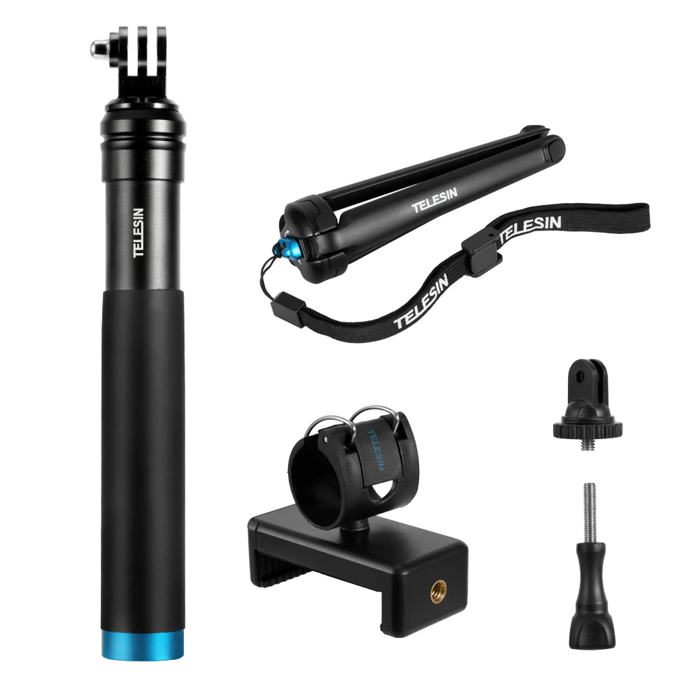 

TELESIN Aluminum Alloy Extendable Handheld Selfie Stick Telescoping Pole + 3-way Monopod Tripod Mount Stand for GoPro Hero SJCAM